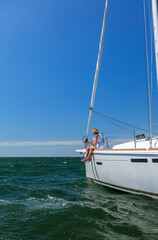 Fototapeta na wymiar Ocean adventures for senior couple on luxury yacht
