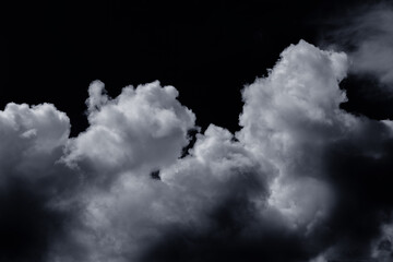 white cloud on black background. Wide sky and clouds dark tone.