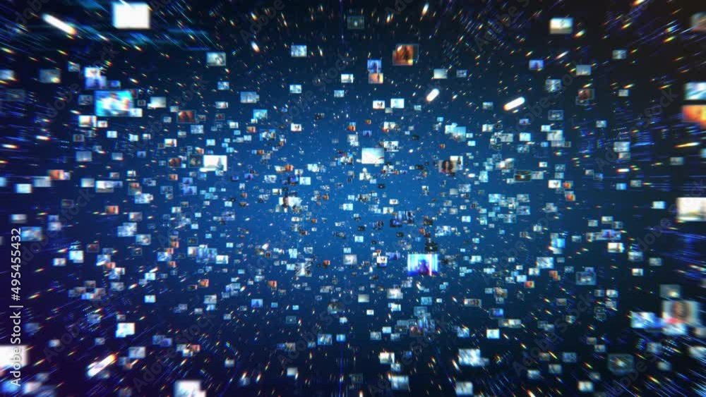 Poster vfx animated background with virtual social media reality interconnected by internet into worldwide 