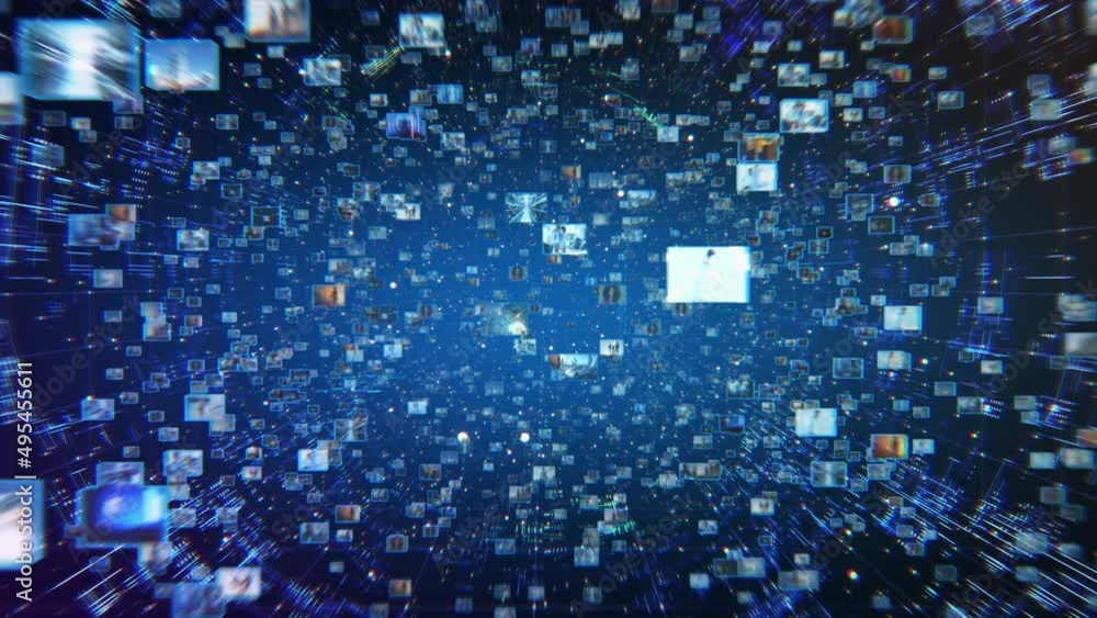 Poster vfx animated background with virtual social media reality interconnected by internet into worldwide 