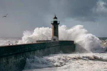 Foto op Canvas felgueiras lighthouse in porto with ocean waves © Francesca Emer