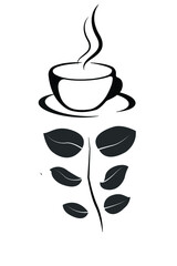 Illustration of Tea with leaves, Tea Cup, tea leaves. Vector Image isolated on white background