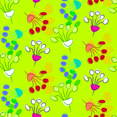 Vector seamless half-drop pattern, with leaves and bud