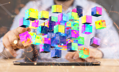 world Neural network 3D illustration. Big data and cybersecurity