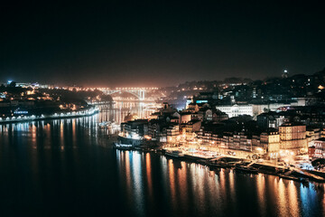 panorama of ribeira in porto at night