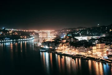 Foto op Plexiglas panorama of ribeira in porto at night © Francesca Emer