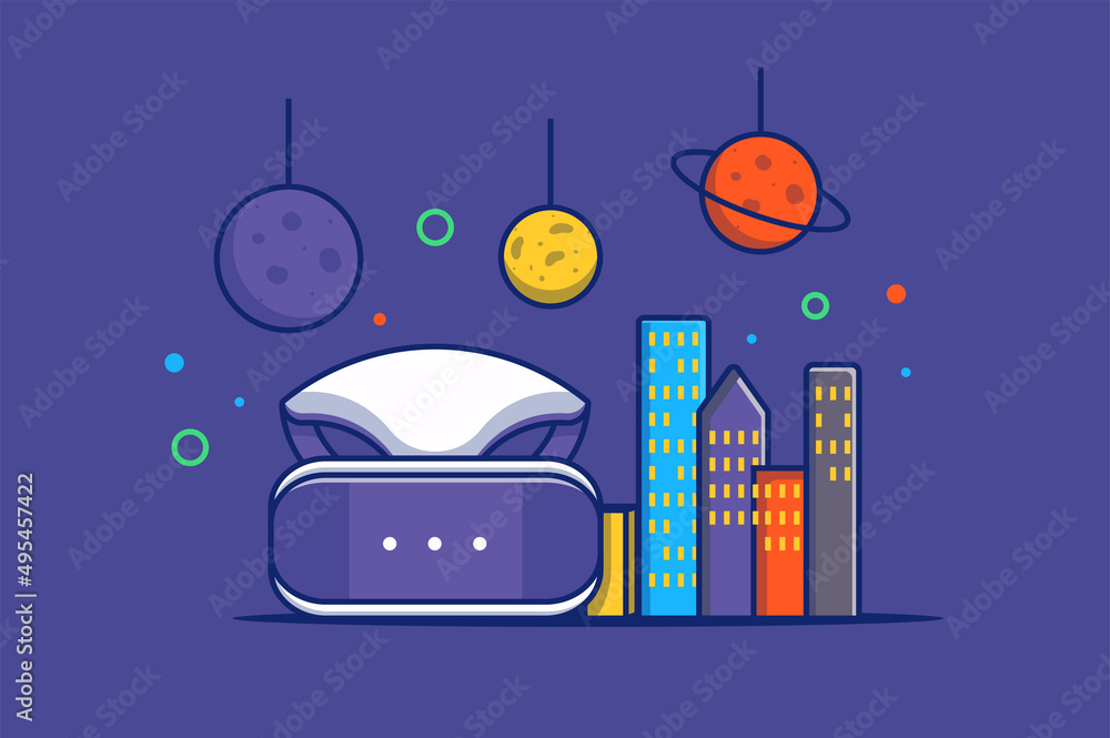 Poster metaverse concept in flat outline design. vr headset for social network, learning or video gaming ex