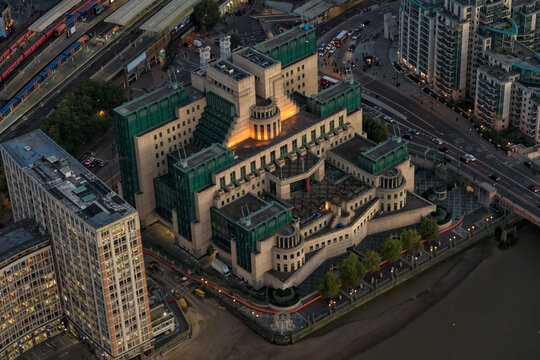 Aerial London UK Government Building MI6 River Thames