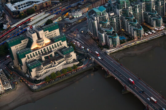 Aerial London Government Building MI6 near Vauxhall bridge