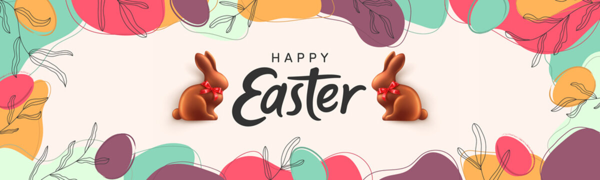 Easter poster and banner template with Chocolate bunny on modern minimal background style.Greetings and presents for Easter Day in.Promotion and shopping template for Easter