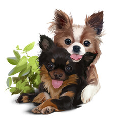 Black and red shaggy dogs friends