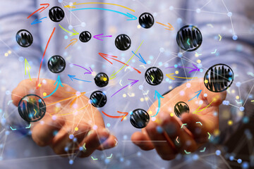 Global network. Blockchain. 3D illustration. Neural networks and artificial intelligence. Abstract