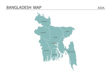 Bangladesh map vector illustration on white background. Map have all province and mark the capital city of Cambodia.