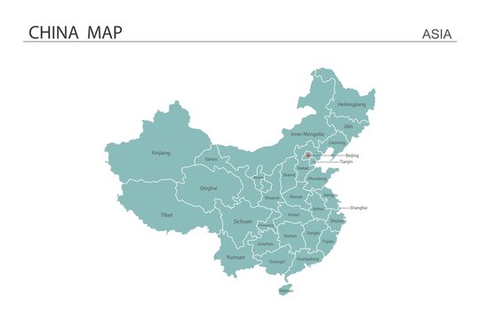 China map vector illustration on white background. Map have all province and mark the capital city of China.