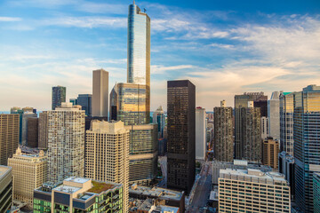 Fototapeta premium Aerial Chicago city skyscrapers commercial and business district