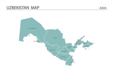 Uzbekistan map vector illustration on white background. Map have all province and mark the capital city of Uzbekistan.