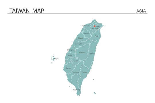 Taiwan map vector illustration on white background. Map have all province and mark the capital city of Taiwan.