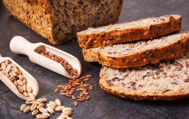 Wholegrain bread with ingredients for baking