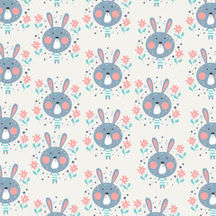 pattern of cute grey bunnies on background with floral elements. suitable for home background design, love cards, blankets, nursery, poster, birthday greeting card and gift wrapping