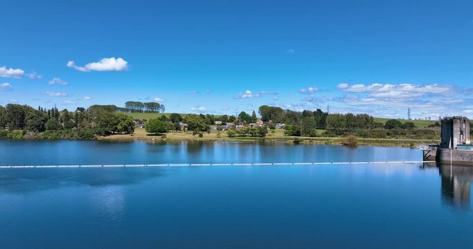 Flying over Lake Whakamaru next to hydro electric dam wall - New Zealand
