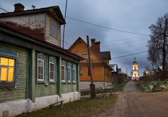 Varvarinskaya street and church of Saint Barbara in Plyos. Ivanovo oblast. Russia