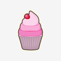 Cake. Pink cream in a cup. Sticker, logo, icon.