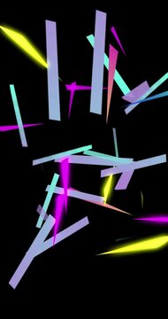 colored bars form and grow in a fluid black space. elements of information and data in an abstract representation of the network. 80s colored bars for parties and retrogaming