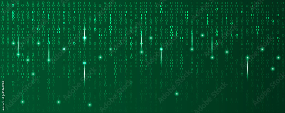 Wall mural Abstract technology programming binary code vector green background.Digital data and secure concept with number 0 and 1 and glow light.