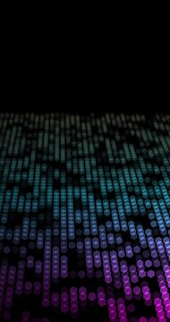 Abstract background concept for data network and analysis. Grid of glowing bright point and geometric pattern moving on dark background. Technology data visualization transfer. Connection and network