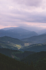the light in the mountains breaks through the clouds Ukraine Carpathians