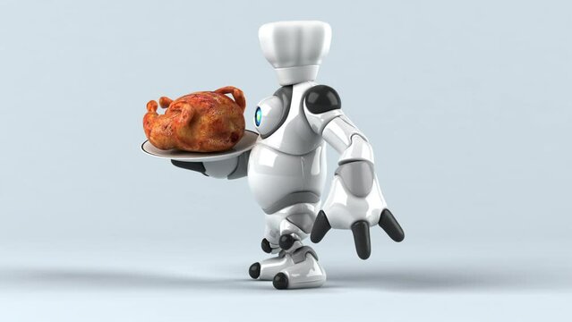 Fun 3D cartoon robot with a chicken