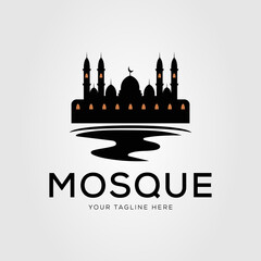 riverside mosque or islamic building logo vector illustration design