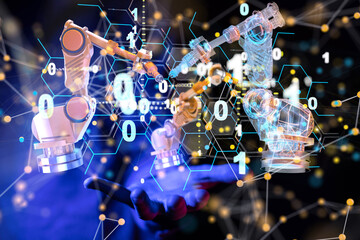 Neural network 3D illustration. Big data and cybersecurity