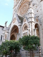 The modernist facade of the parish church of Sant Bartomeu, Soller, Mallorca, Balearic Islands, Spain