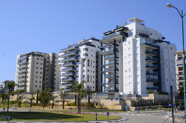 New buildings in Israel. New quarters, modern high-rise buildings.