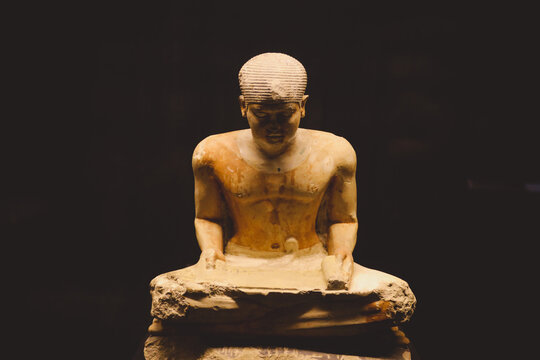 Saqqara, Egypt - November 02, 2021: Ancient Egyptian exhibits in the Imhotep Museum, located near the Saqqara necropolis complex in Lower Egypt