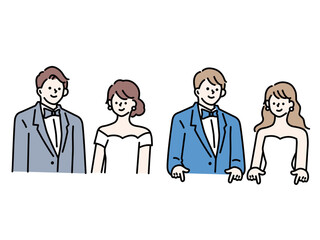 ウェディングのイラスト(結婚、結婚式、披露宴、ドレス、ブーケ、幸せ、夫婦、チャペル) a wedding illustration.Weddings, weddings, receptions, dresses, bouquets, happiness, married couples, chapels.
