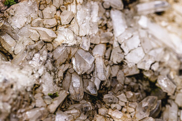 raw quartz in a mine, mineral being excavated in a pure state