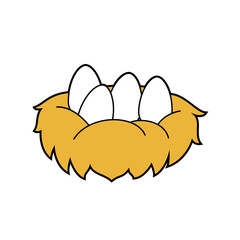 Cute cartoon vector illustration of a nest with four eggs on it