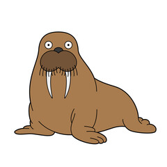 Cute cartoon vector illustration of a walrus