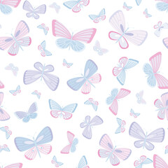 Fototapeta na wymiar Girly butterfly pattern, seamless vector background.