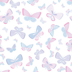 Girly butterfly pattern, seamless vector background.