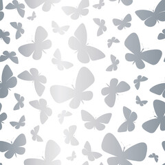 White and silver butterfly seamless repeat pattern background