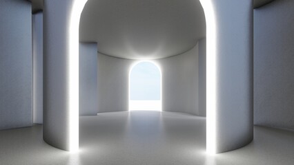 Fototapeta premium Interior background light arched openings in empty room 3d rendering