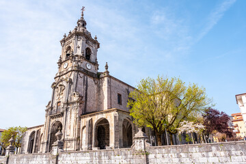 Fototapeta na wymiar Exterior of the parish of San Martin in the goiko square next to the town hall in Andoain, Gipuzkoa. Basque Country