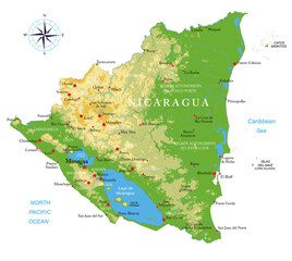 Nicaragua highly detailed physical map - 495472641