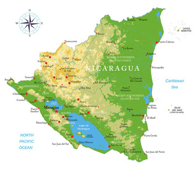 Nicaragua highly detailed physical map