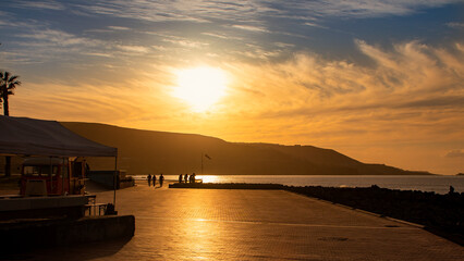 sunset on the sunset Canteras beach in Las Palmas city