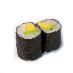 Sushi roll pieces with avocado. traditional Japanese cuisine,