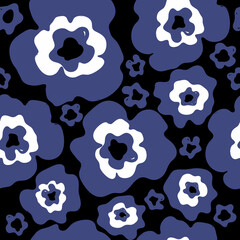 Blue flower pattern, vector background with hand drawn abstract flowers. Perfect for wallpapers, surface texture, textile pattern